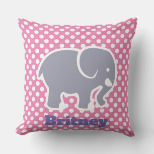 Niedlicher grauer Elefant auf Polka Dot-Monogramm Kissen