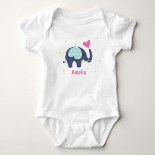 Niedlicher grauer Elefant und rosa Herz Personalis Baby Strampler