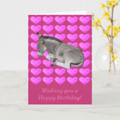 Niedlicher grauer Esel auf rosa Herzen Geburtstag Karte (Gelbe Blume)