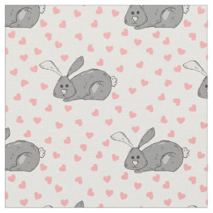 Niedlicher grauer Hase mit rosa Herzen Druck Stoff