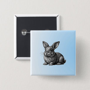 Niedlicher grauer Hase vor blauem Himmel Button
