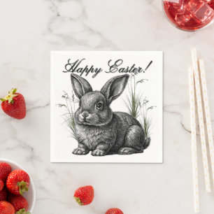 Niedlicher grauer Hase zwischen dem Gras Frohe Ost Serviette