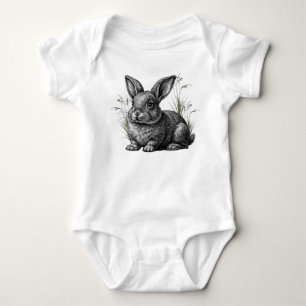 Niedlicher grauer Hase zwischen Gras Baby Strampler