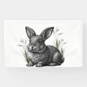 Niedlicher grauer Hase zwischen Gras Banner
