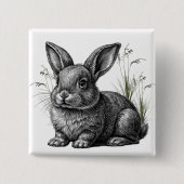 Niedlicher grauer Hase zwischen Gras Button (Vorderseite)