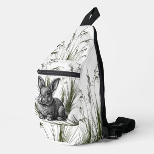 Niedlicher grauer Hase zwischen Gras Crossbody Bag