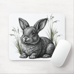 Niedlicher grauer Hase zwischen Gras Mousepad