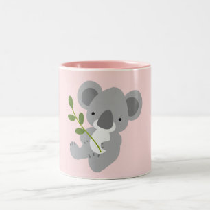 Niedlicher Grauer Koala-Bär mit grünem Leaf Zweifarbige Tasse