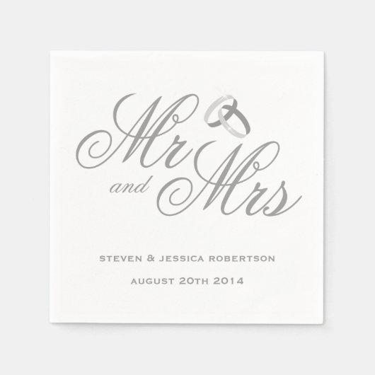 Niedlicher grauer Mr. and Mrs. paper wedding napki Serviette (Vorderseite)
