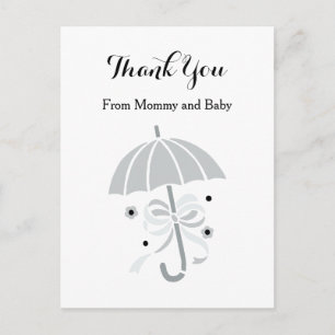 Niedlicher grauer Regenschirm und Bow Baby Dusche Postkarte