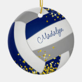 niedlicher grauer Volleyball mit goldenen Sternen Keramik Ornament (Vorne)