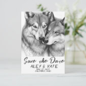Niedlicher Grauer Wolf Hochzeit Sichern Sie den Te Save The Date (Stehend Vorderseite)