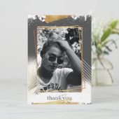 Niedlicher Gray & Gold Gerahmter Abschluss Danke K Einladung (Stehend Vorderseite)