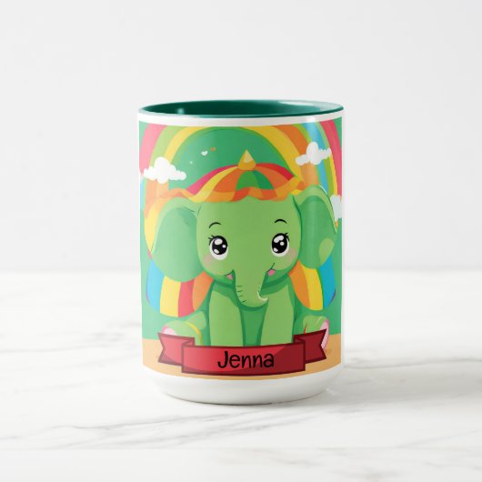 Niedlicher Green Baby Elephant Rainbow Individuell Tasse (Zentrum)