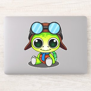 Niedlicher Green Chibi Cartoon Turtle in Aviator H Aufkleber
