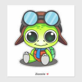 Niedlicher Green Chibi Cartoon Turtle in Aviator H Aufkleber