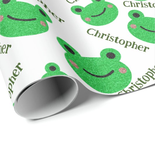 Niedlicher Green Frog Pattern Fun Geschenkpapier (Rolleneckpunkt)