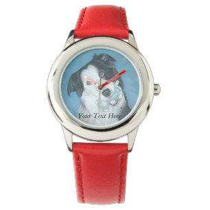 niedlicher Grenzcolliehund mit blauem Teddybären Armbanduhr