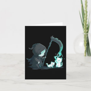 Niedlicher Grim Sensenmann Skelett mit Kat Ghost K Karte