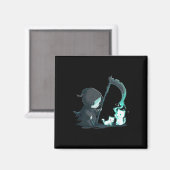 Niedlicher Grim Sensenmann Skelett mit Kat Ghost K Magnet (Vorderseite/Rückseite)