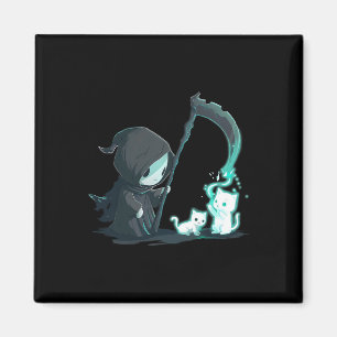 Niedlicher Grim Sensenmann Skelett mit Kat Ghost K Magnet