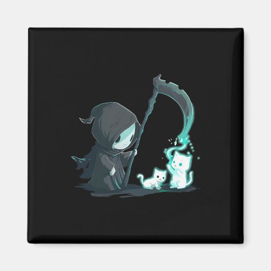 Niedlicher Grim Sensenmann Skelett mit Kat Ghost K Magnet (Vorne)
