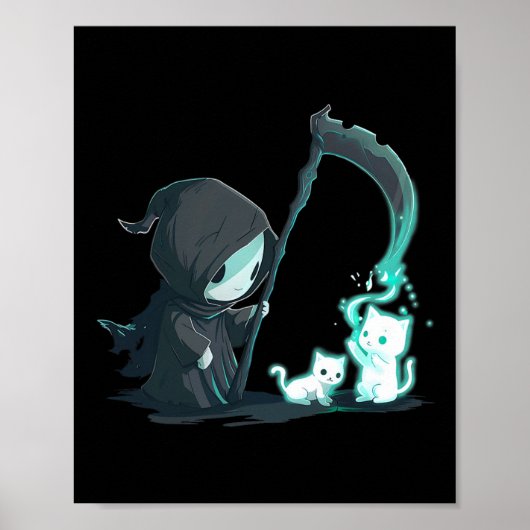 Niedlicher Grim Sensenmann Skelett mit Kat Ghost K Poster (Vorne)