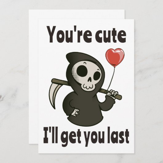 Niedlicher grimmiger Sensenmann mit romantischem H Einladung (Vorne/Hinten)