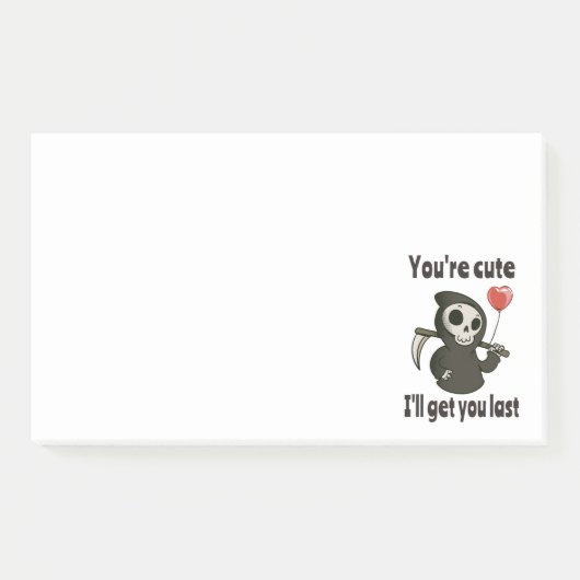 Niedlicher grimmiger Sensenmann mit romantischem H Post-it Klebezettel (Vorderseite)