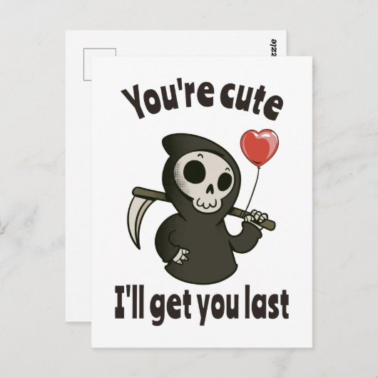 Niedlicher grimmiger Sensenmann mit romantischem H Postkarte (Vorne/Hinten)