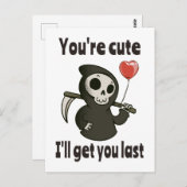 Niedlicher grimmiger Sensenmann mit romantischem H Postkarte (Vorne/Hinten)