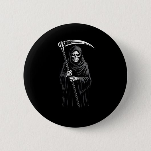 Niedlicher grimmiger Sensenmann Spooky Grave Candy Button (Vorderseite)