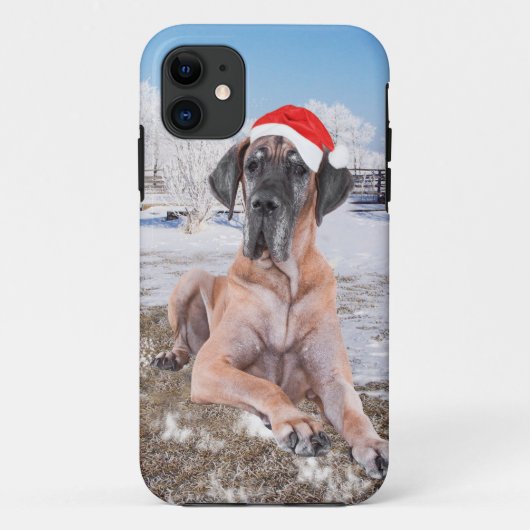 Niedlicher Großer Däne Hund sitzend im Schneehuhhu Case-Mate iPhone Hülle (Rückseite)