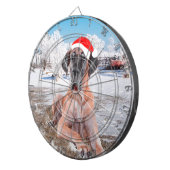 Niedlicher Großer Däne Hund sitzend im Schneehuhhu Dartscheibe (Vorderseite rechts)