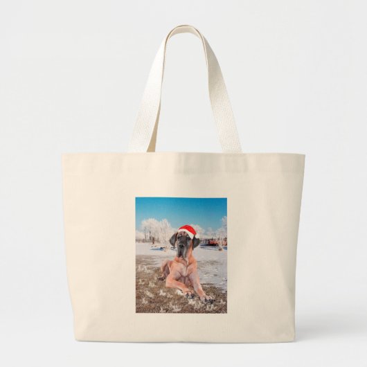 Niedlicher Großer Däne Hund sitzend im Schneehuhhu Jumbo Stoffbeutel (Vorne)