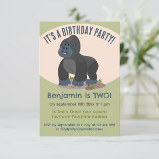 Niedlicher großer Gorilla personalisierter Cartoon Einladung