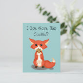 Niedlicher großer Mit Augen Fuchs isst ein Keks Postkarte (Stehend Vorderseite)