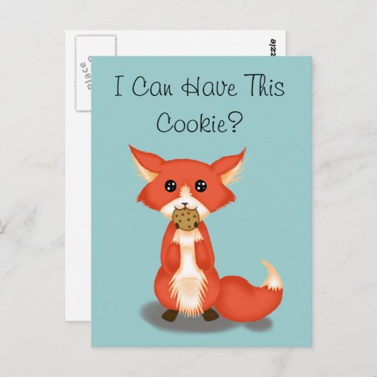 Niedlicher großer Mit Augen Fuchs isst ein Keks Postkarte (Vorne/Hinten)