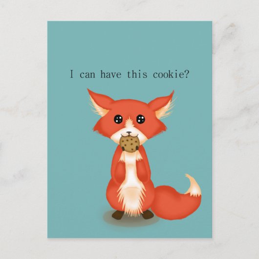 Niedlicher großer Mit Augen Fuchs isst ein Keks Postkarte (Vorderseite)