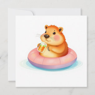 niedlicher Groundhog auf Pool Float Drinks Lover G Karte