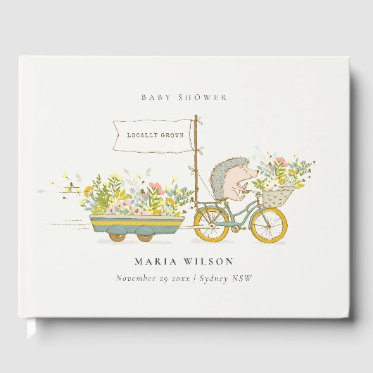 Niedlicher Grown Igel Flora Bike Babydusche Gästebuch (Vorderseite)