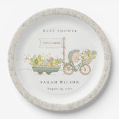 Niedlicher Grown Igel Flora Bike Babydusche Pappteller (Vorderseite)