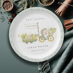 Niedlicher Grown Igel Flora Bike Babydusche Pappteller