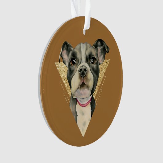 Niedlicher Gruben-Stier-Welpen-HundegoldGlitzer Ornament (Vorderseite)