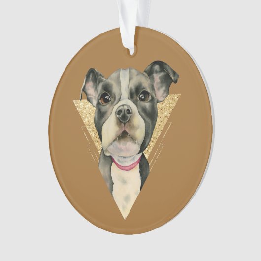 Niedlicher Gruben-Stier-Welpen-HundegoldGlitzer Ornament (Vorderseite)