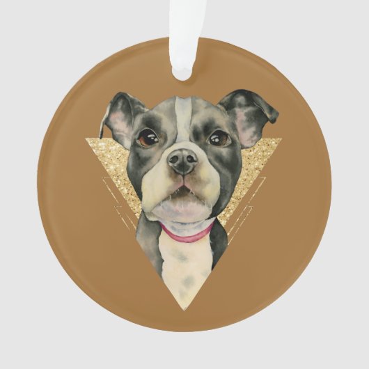 Niedlicher Gruben-Stier-Welpen-HundegoldGlitzer Ornament (Vorderseite)