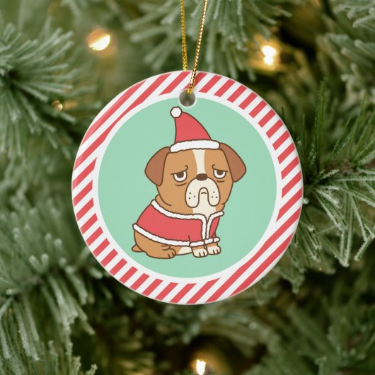 Niedlicher Grumpenhund mit Weihnachtskostüm Keramik Ornament (Baum)