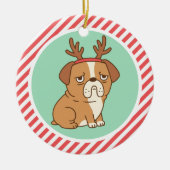 Niedlicher Grumpy Bulldog mit Rentierhaar Keramik Ornament (Vorne)