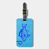 Niedlicher grunblauer Fisch und Angelhaken Gepäckanhänger (Vorderseite vertikal)