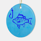 Niedlicher grunblauer Fisch und Angelhaken Keramik Ornament (Links)